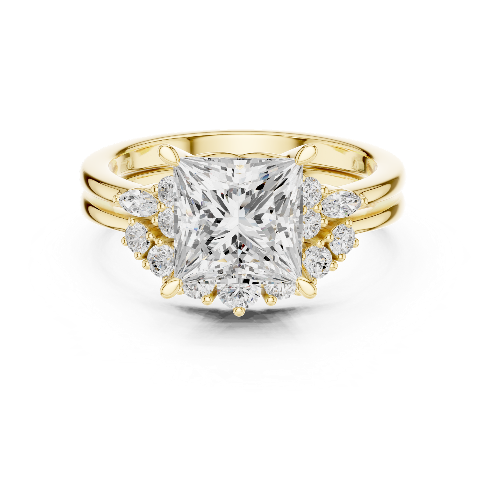 Gold Ring DDLR-440, Princess center stone, Yellow Gold, view 4