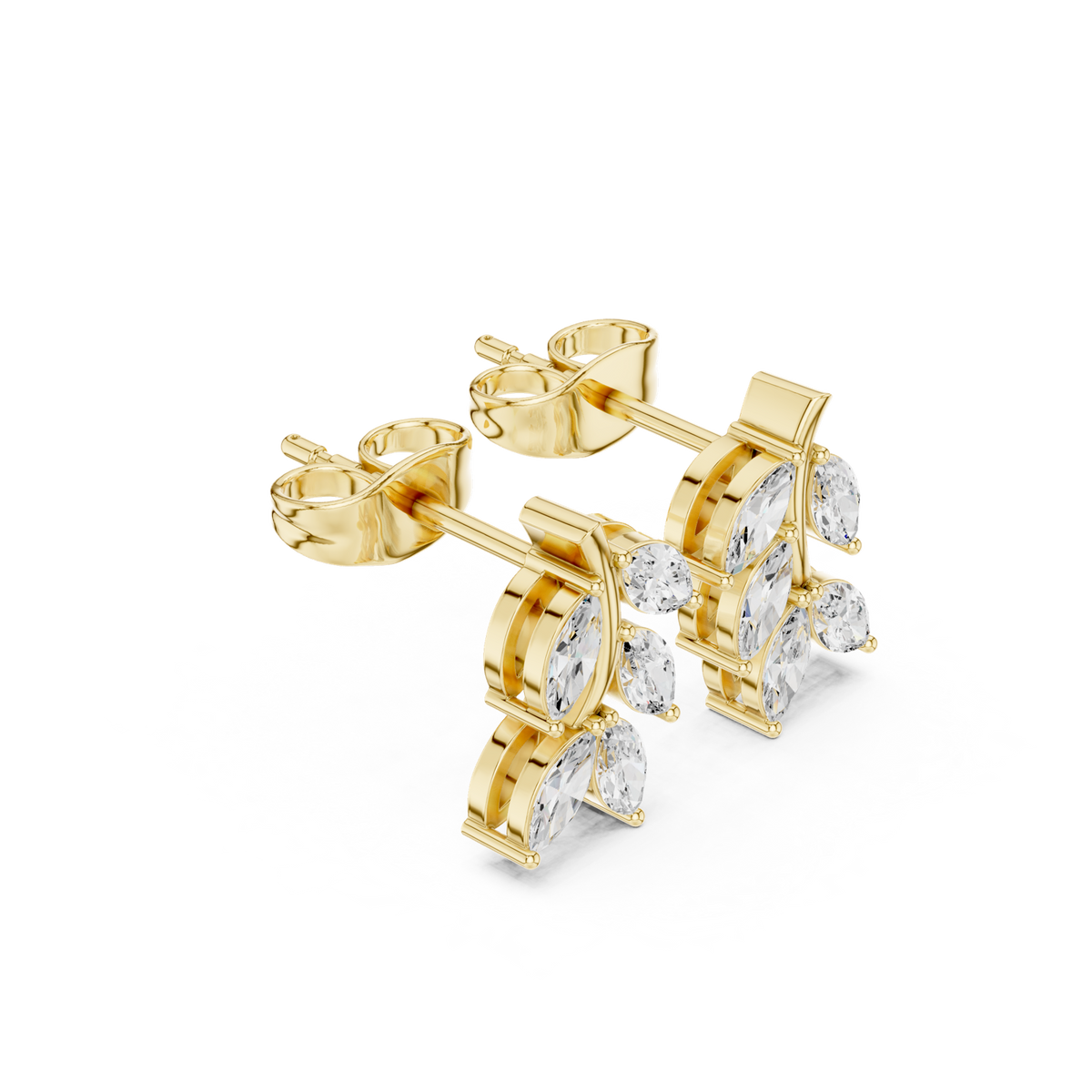 14K Solid Gold Lab Diamond Cluster Earrings, Yellow Gold, view 1