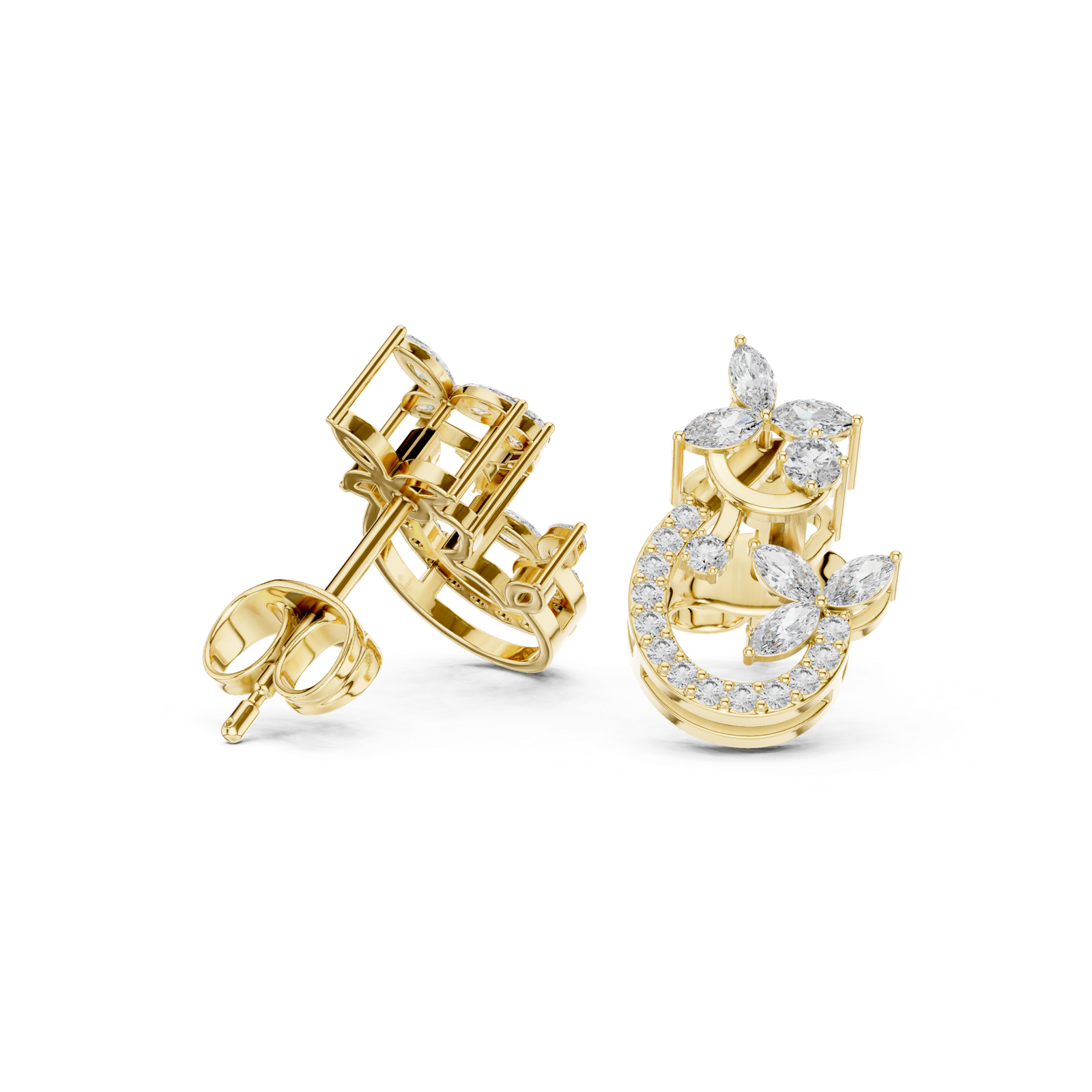 14K Solid Gold Lab Diamond Cluster Earrings, Yellow Gold, view 1