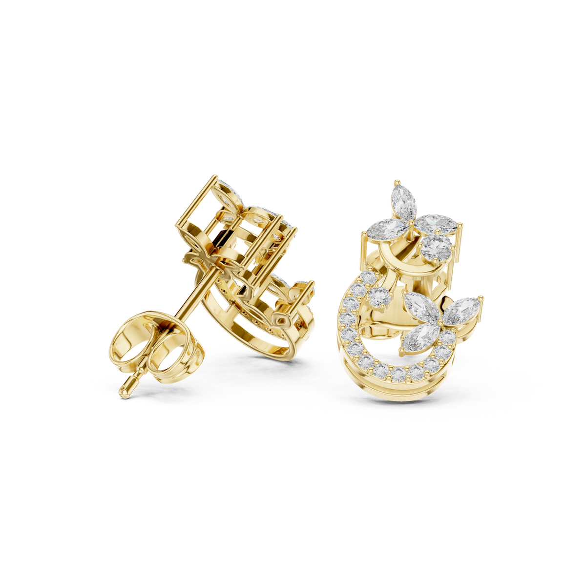 14K Solid Gold Lab Diamond Cluster Earrings, Yellow Gold, view 1