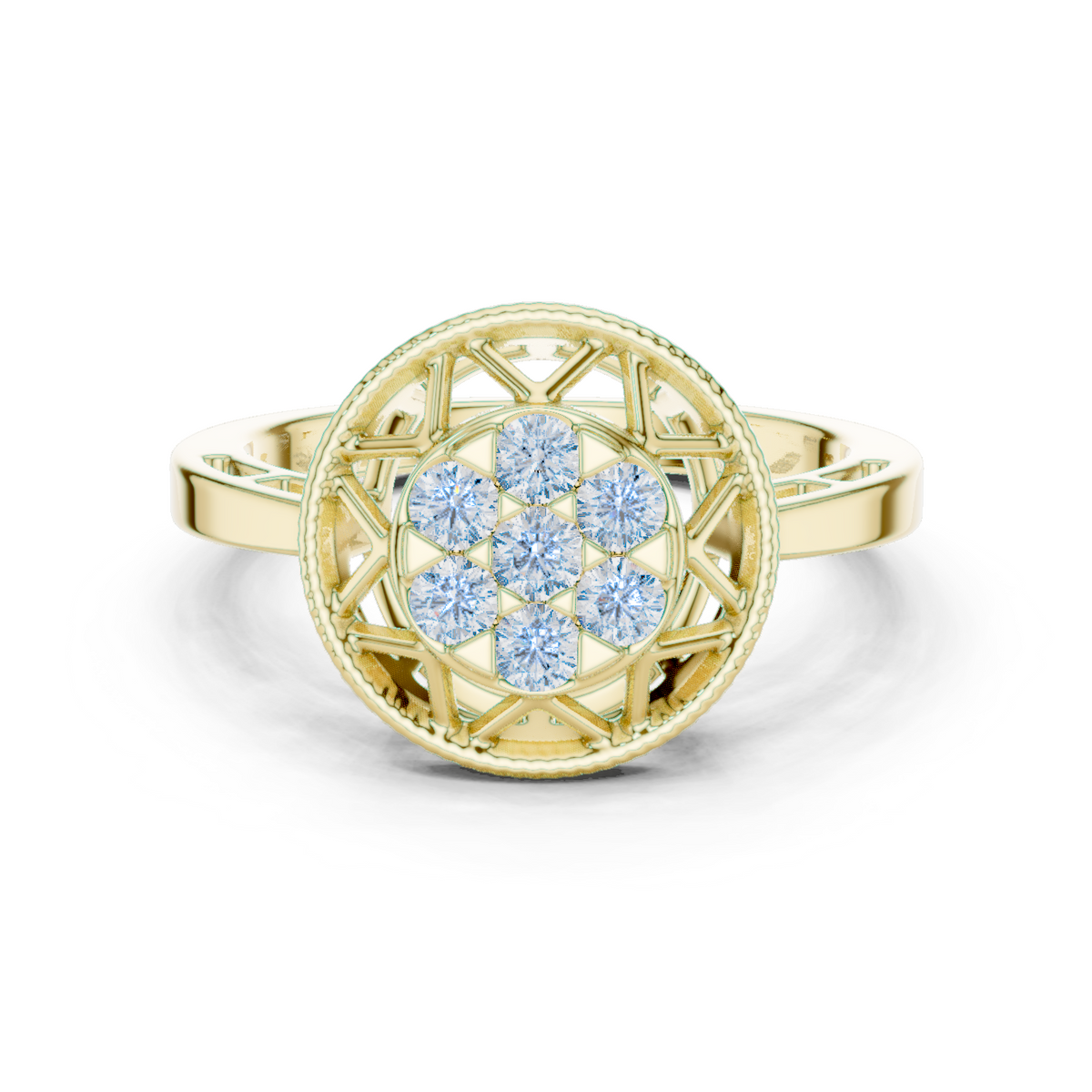 14K Solid Gold Lab Diamond Vintage Ring, Yellow Gold