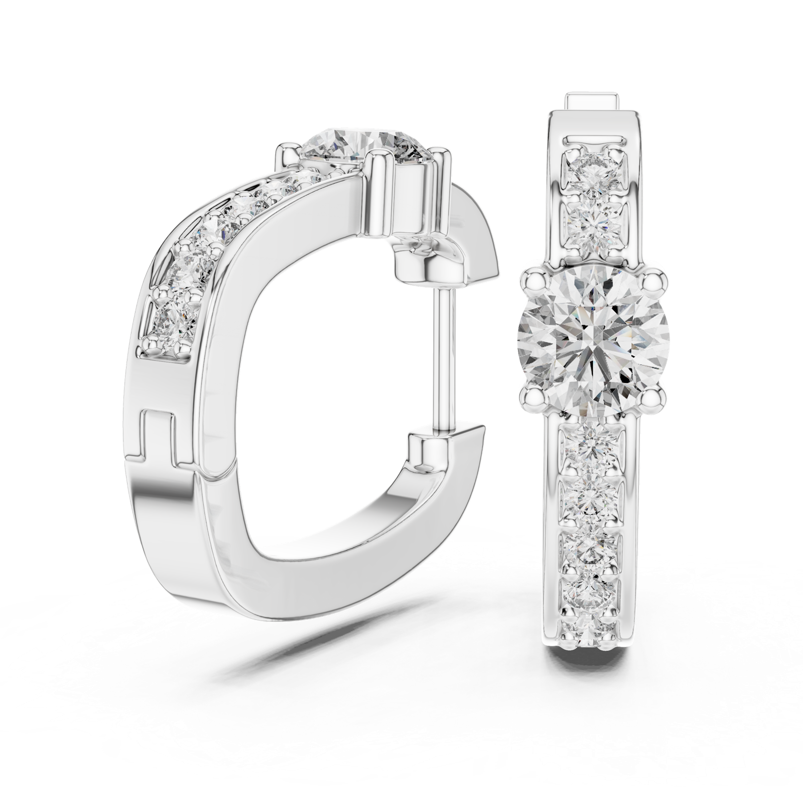 14K Solid Gold Lab Diamond Huggie Earrings, White Gold, view 1