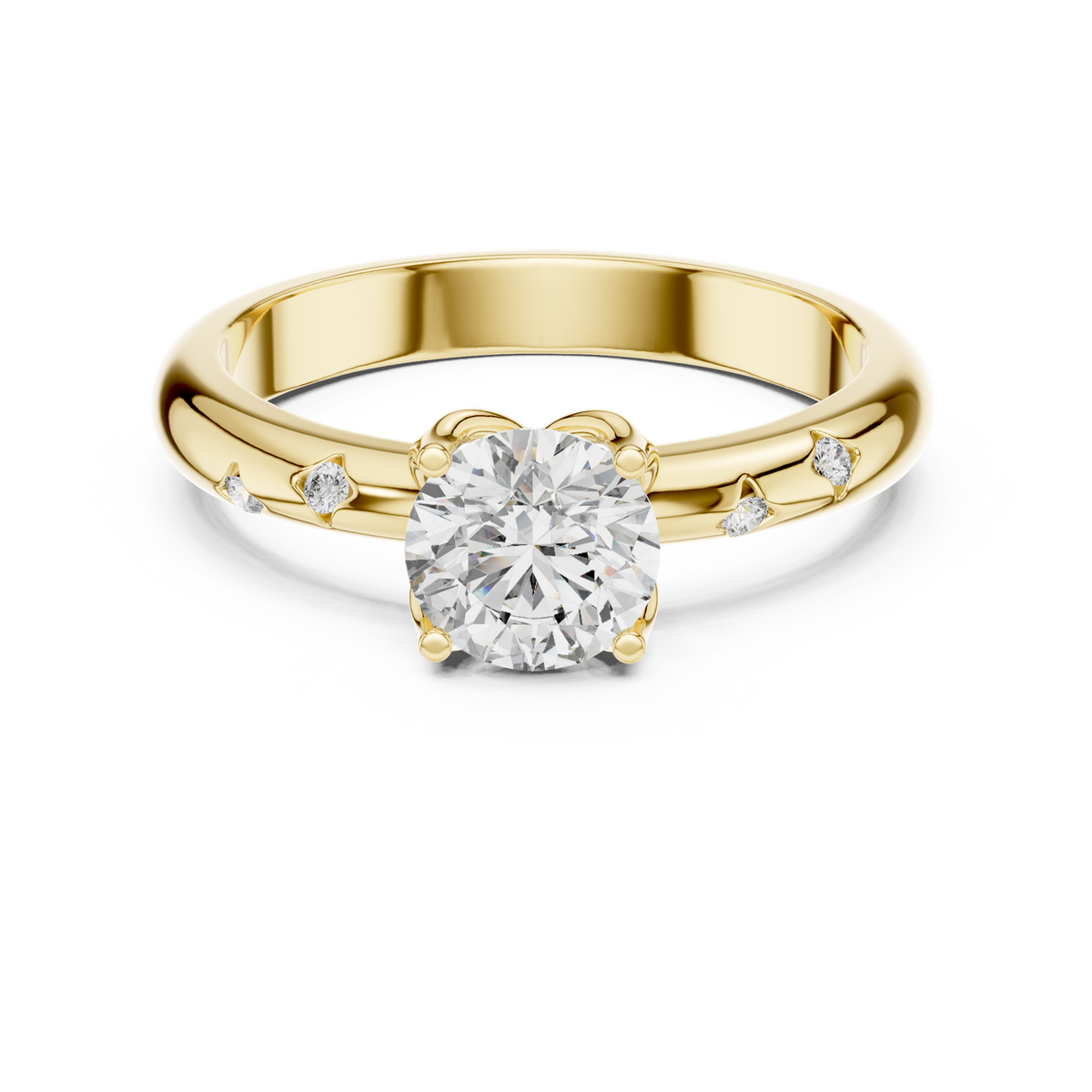 14K Solid Gold Lab Diamond Solitaire Ring, Yellow Gold