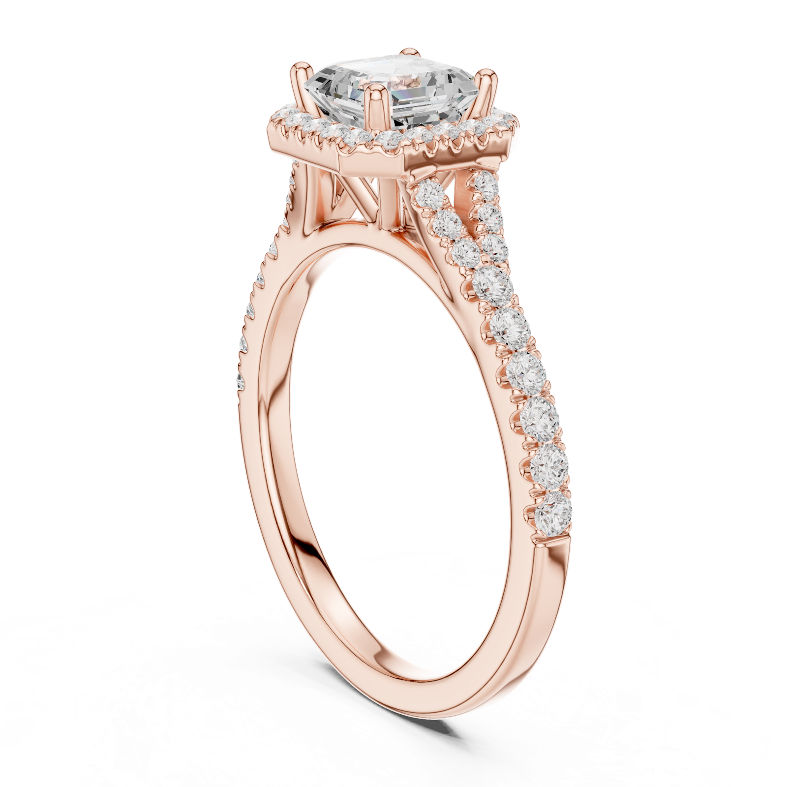 Gold Ring DDLR-043, Asscher center stone, Rose Gold, view 1