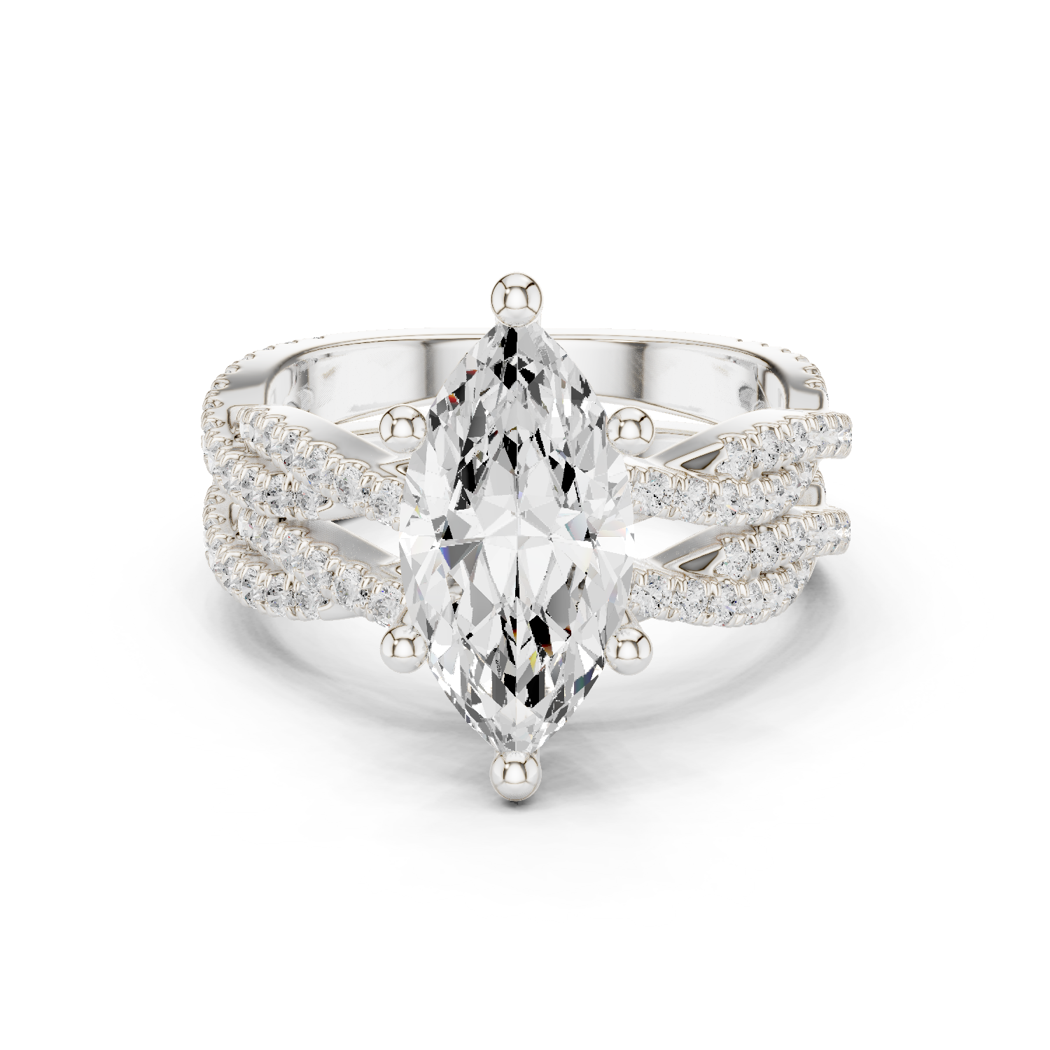 Gold Ring DDLR-300, Marquise center stone, White Gold