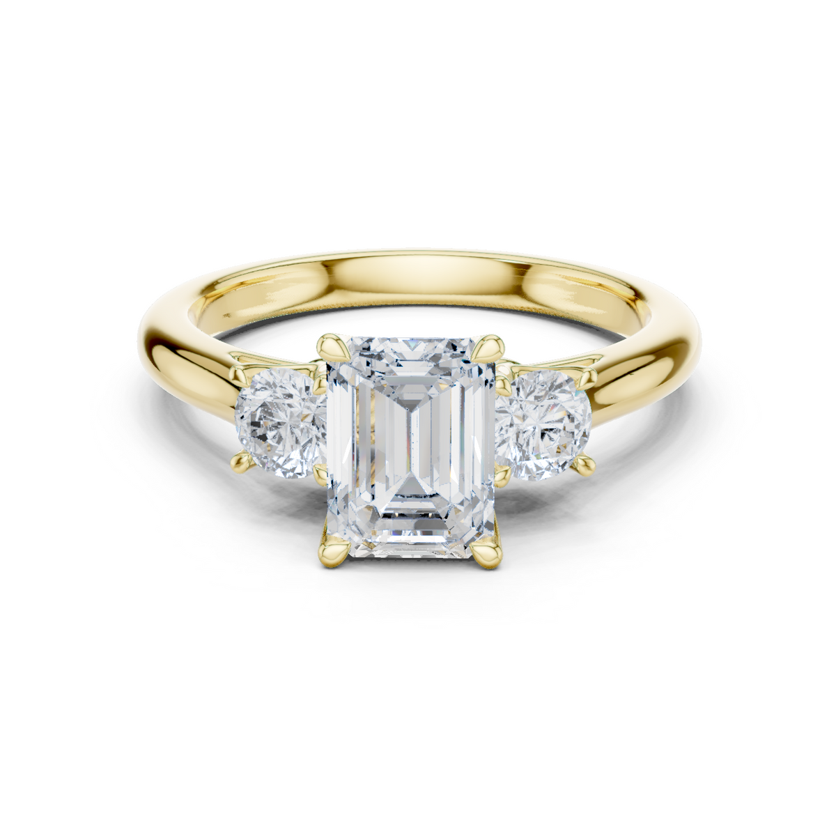 Gold Ring, Emerald center stone, Yellow Gold