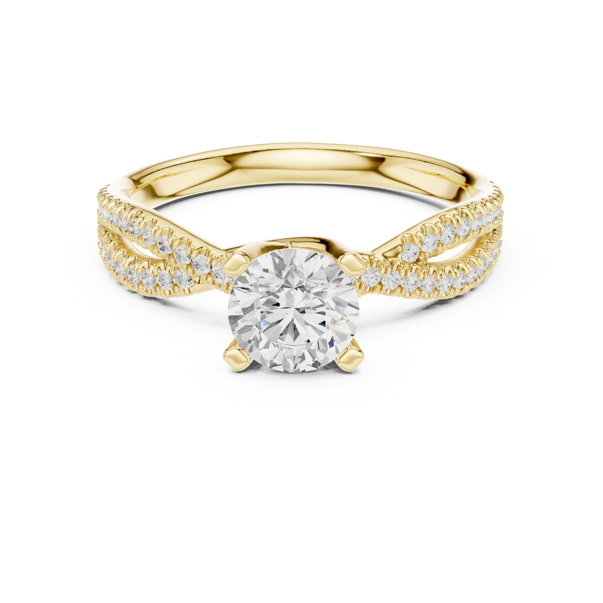 14K Solid Gold Lab Diamond Crossover Ring, Yellow Gold