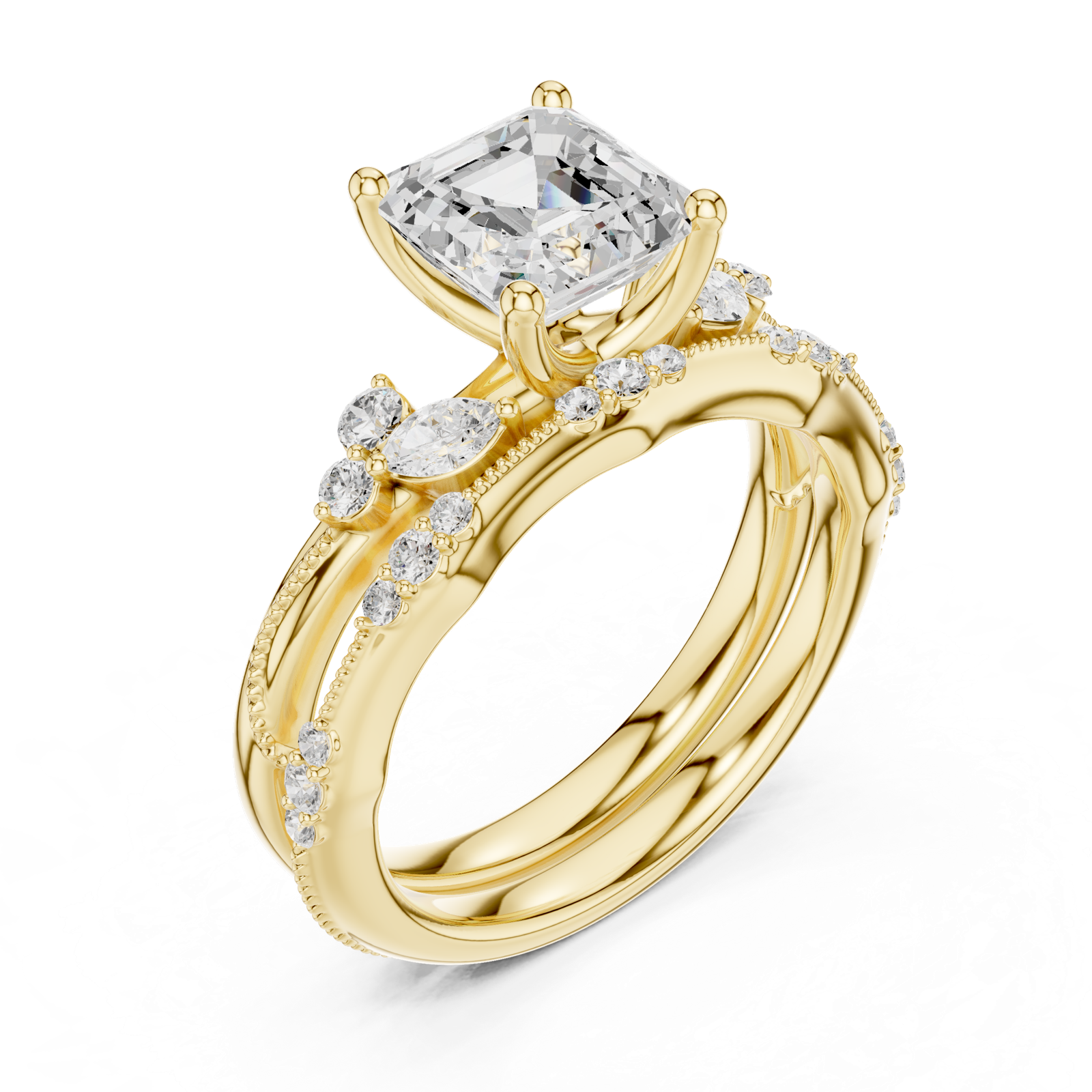 Gold Ring DDLR-299, Asscher center stone, Yellow Gold, view 2