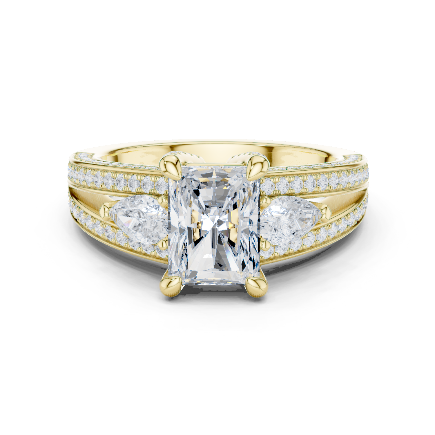 Gold Ring, Radiant center stone, Yellow Gold