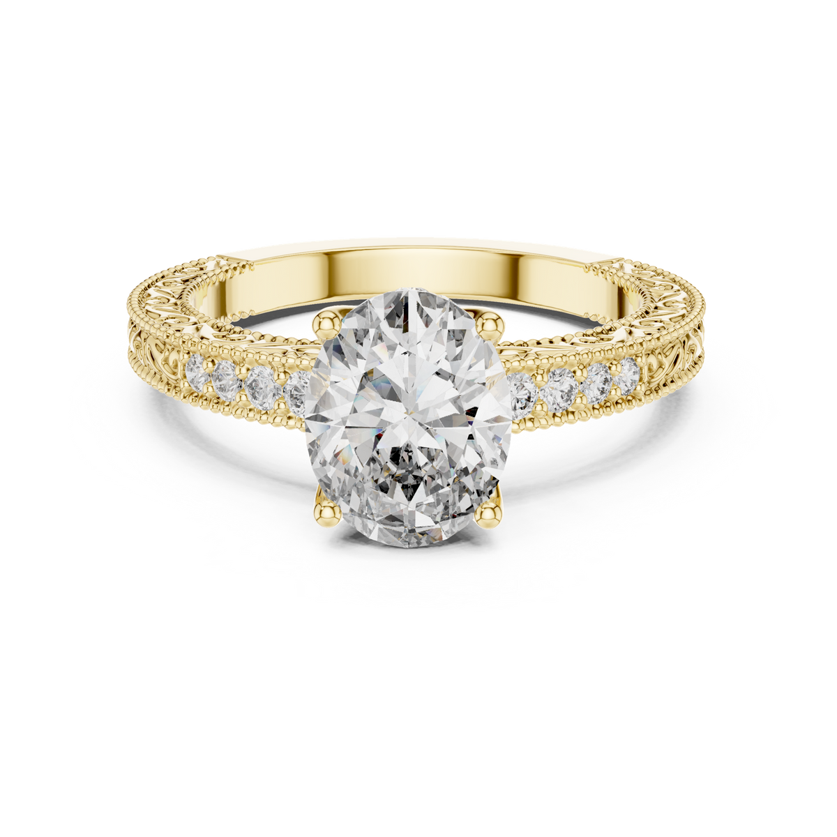 14K Solid Gold Lab Diamond Solitaire Ring, Yellow Gold