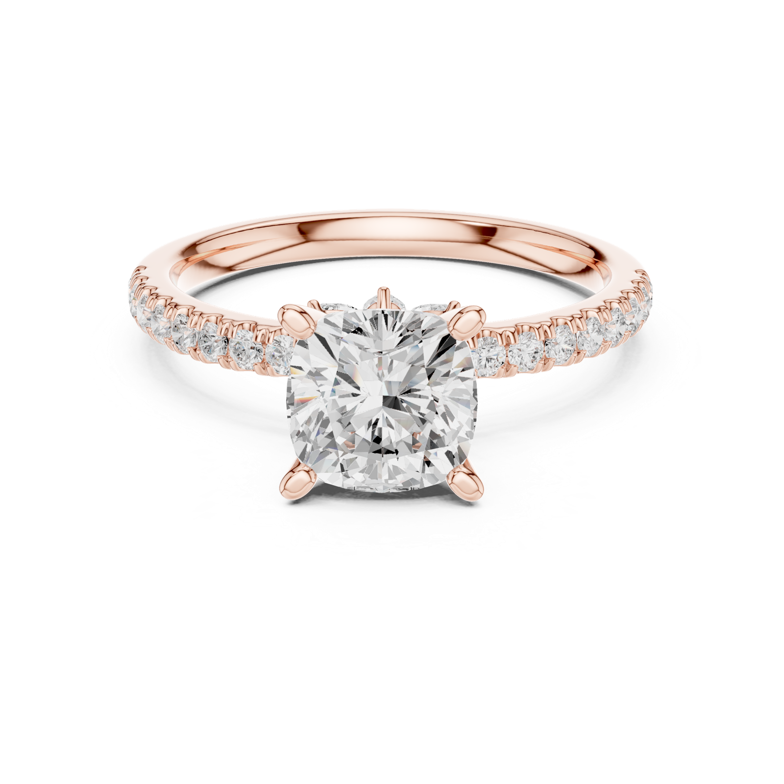 Gold Ring, Cushion center stone, Rose Gold, view 4