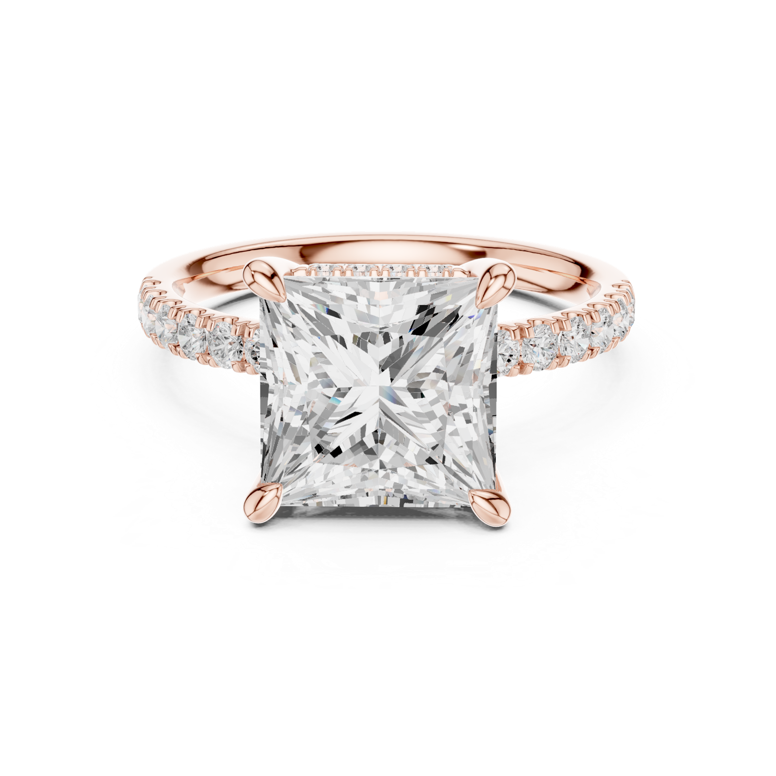 Gold Ring DDLR-259, Princess center stone, Rose Gold, view 4