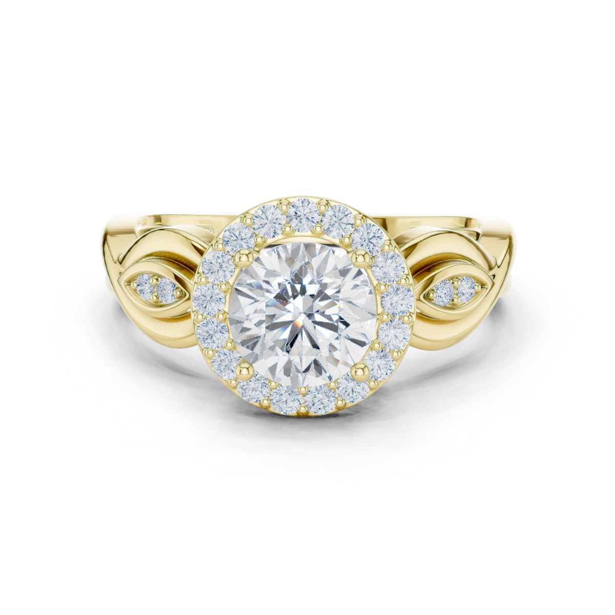 14K Solid Gold Lab Diamond Halo Ring, Yellow Gold