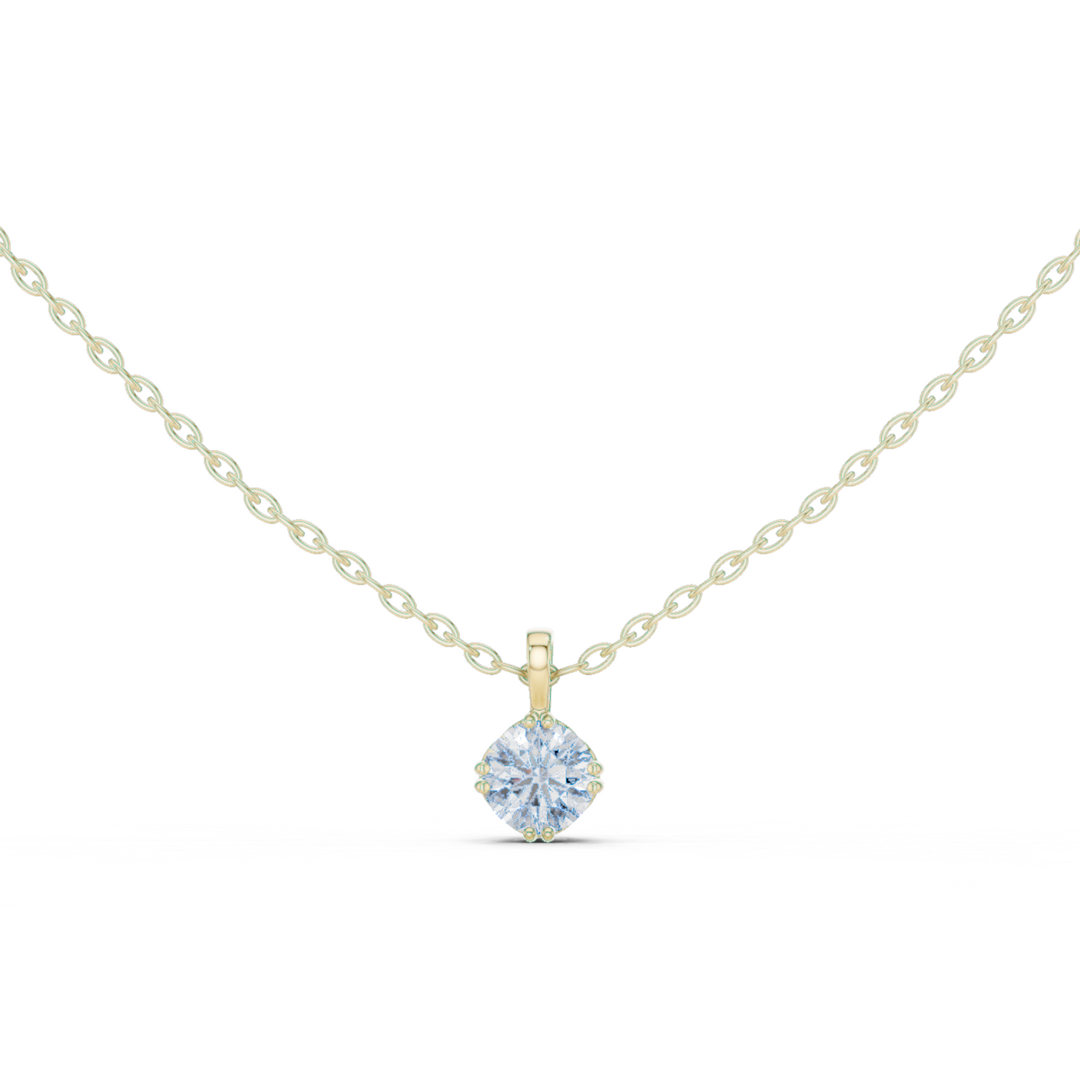 14K Solid Gold Lab Diamond Solitaire Pendant Necklace, Yellow Gold