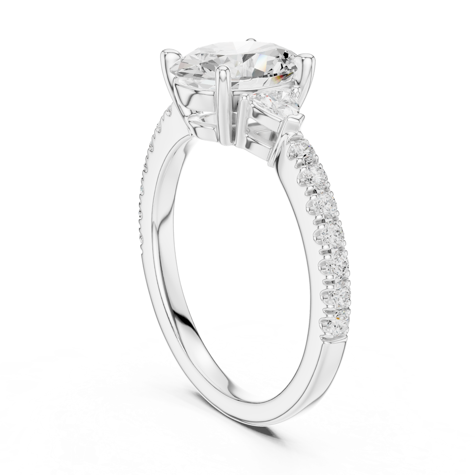 Gold Ring DDLR-037, Oval center stone, White Gold, view 1