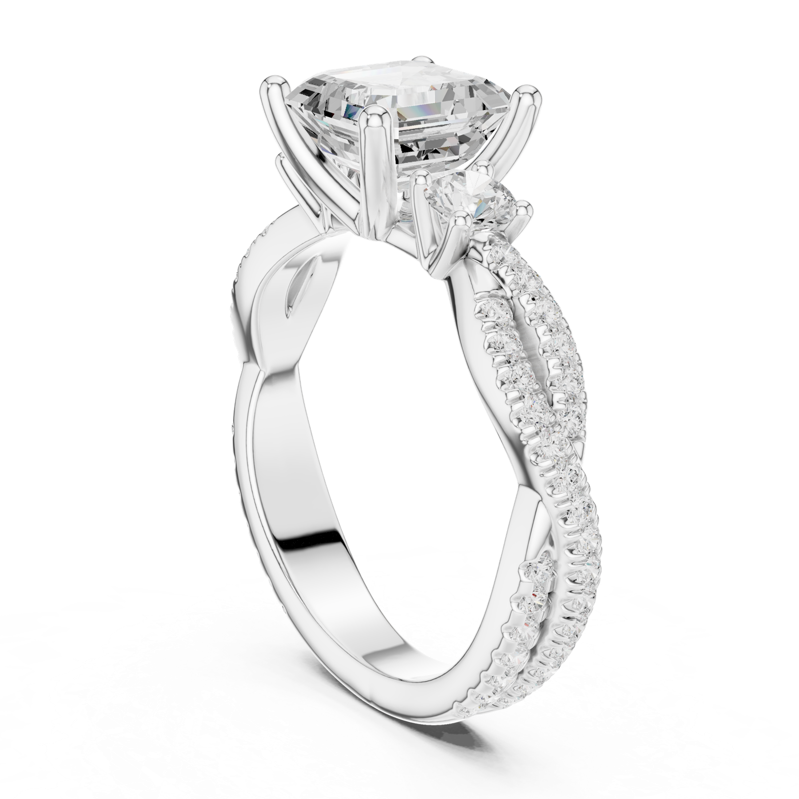 Gold Ring, Asscher center stone, White Gold, view 1
