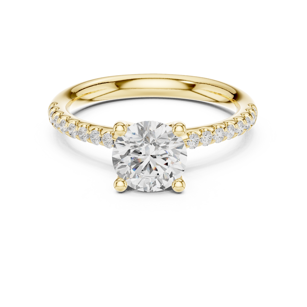 14K Solid Gold Lab Diamond Solitaire Ring, Yellow Gold