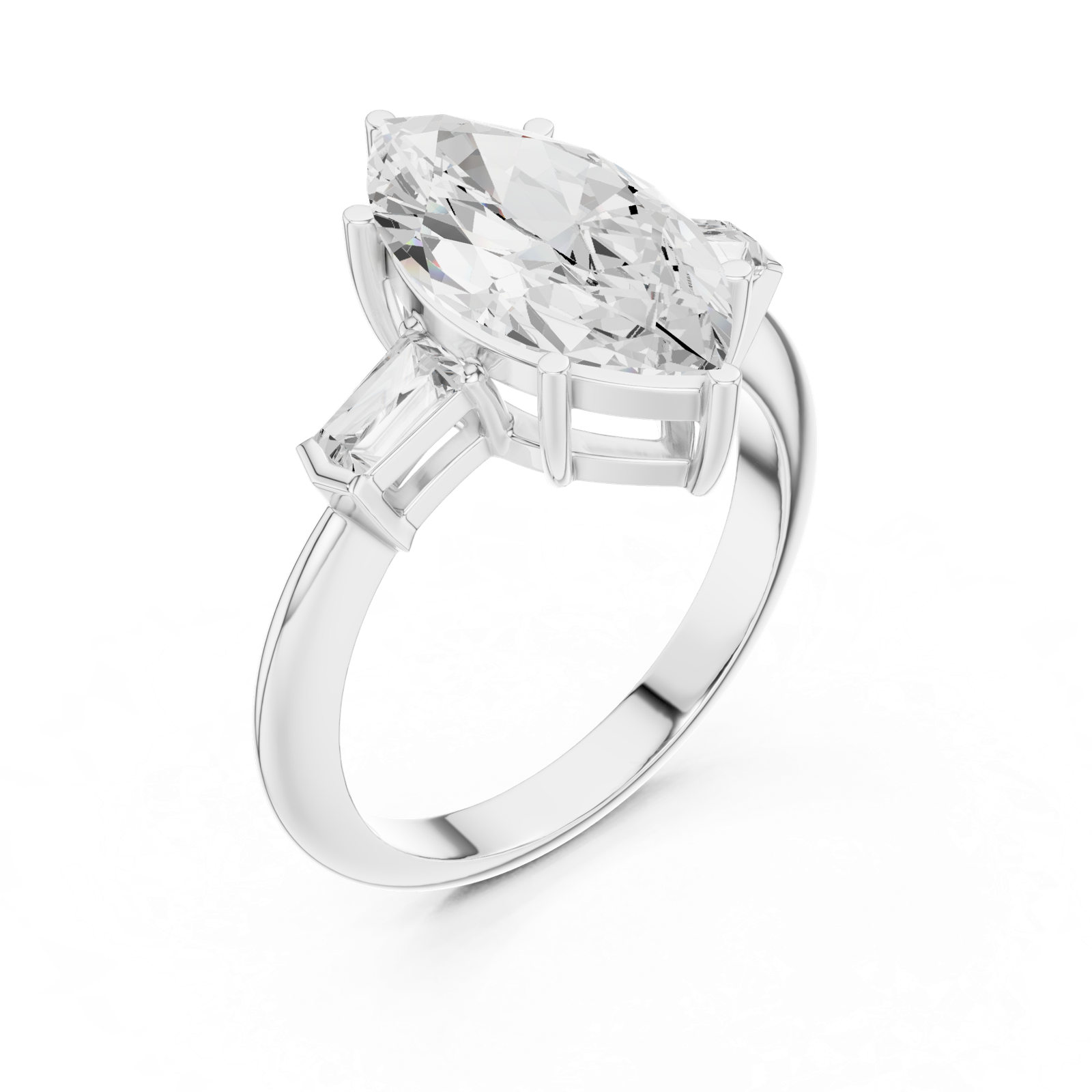 Gold Jewelry L35-67, Marquise center stone, White Gold, view 2