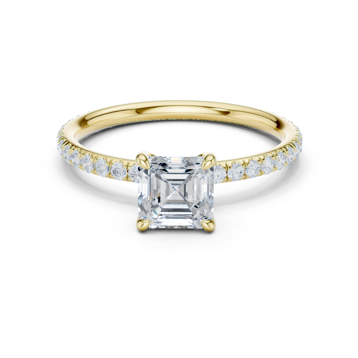Gold Jewelry, Asscher center stone, Yellow Gold