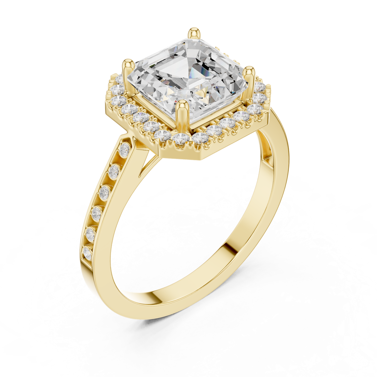 Gold Ring, Asscher center stone, Yellow Gold, view 2