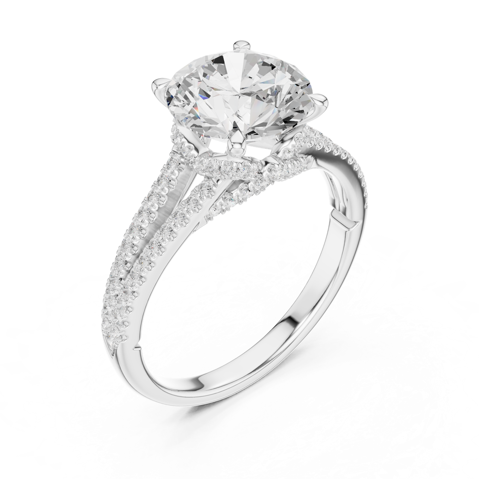 Gold Ring DDLR-252, Round center stone, White Gold, view 2