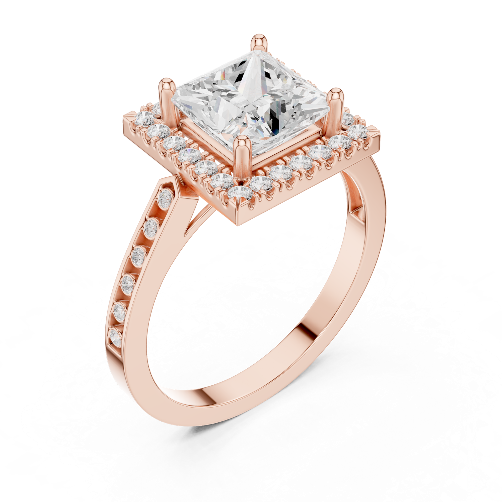 Gold Ring DDLR-349, Princess center stone, Rose Gold, view 2