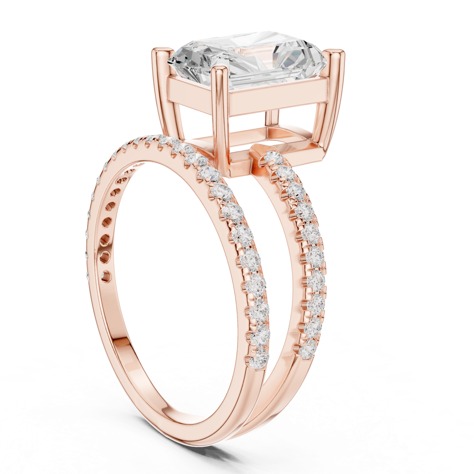 Gold Jewelry L35-39, Radiant center stone, Rose Gold, view 1