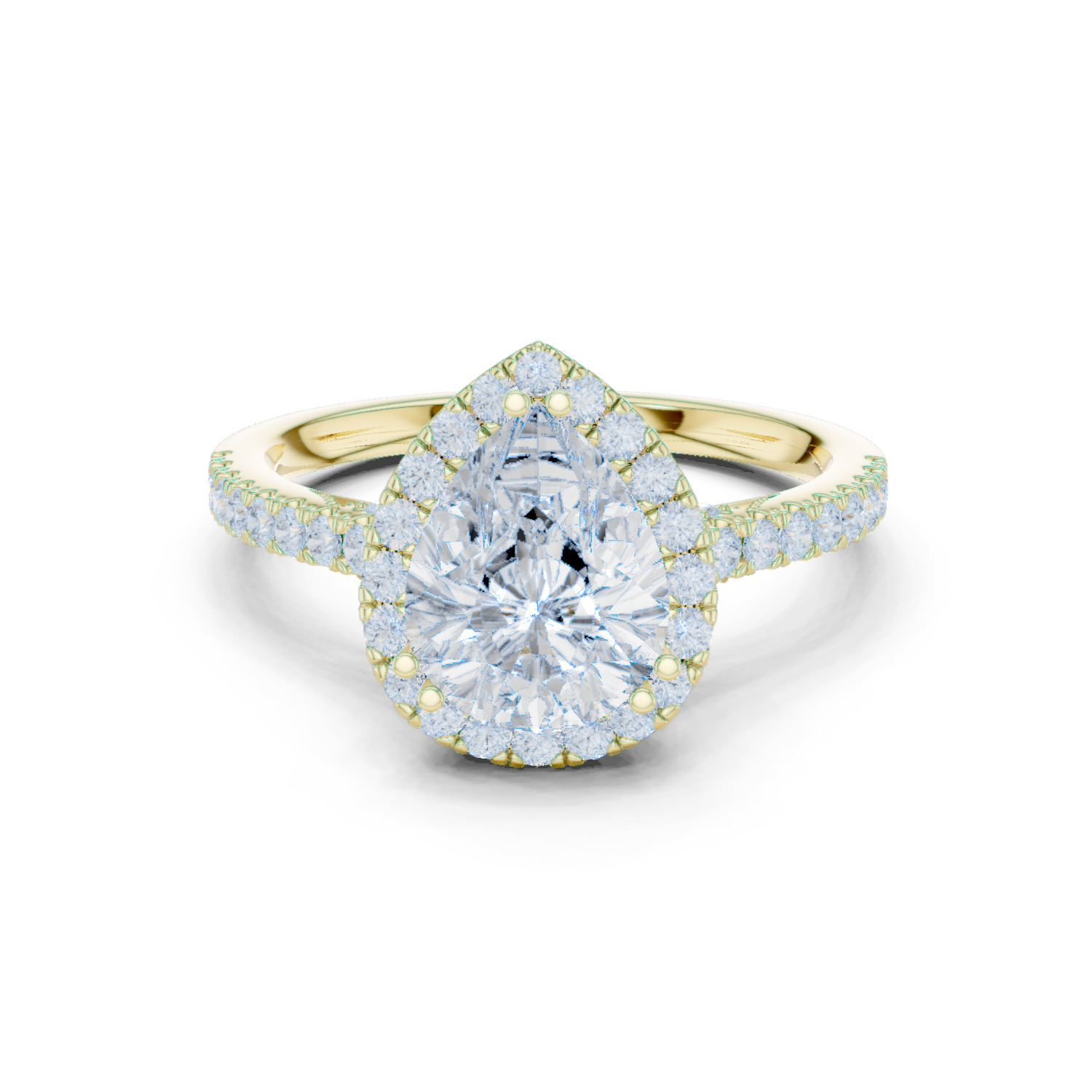 Gold Ring DDLR-255, Pear center stone, Yellow Gold