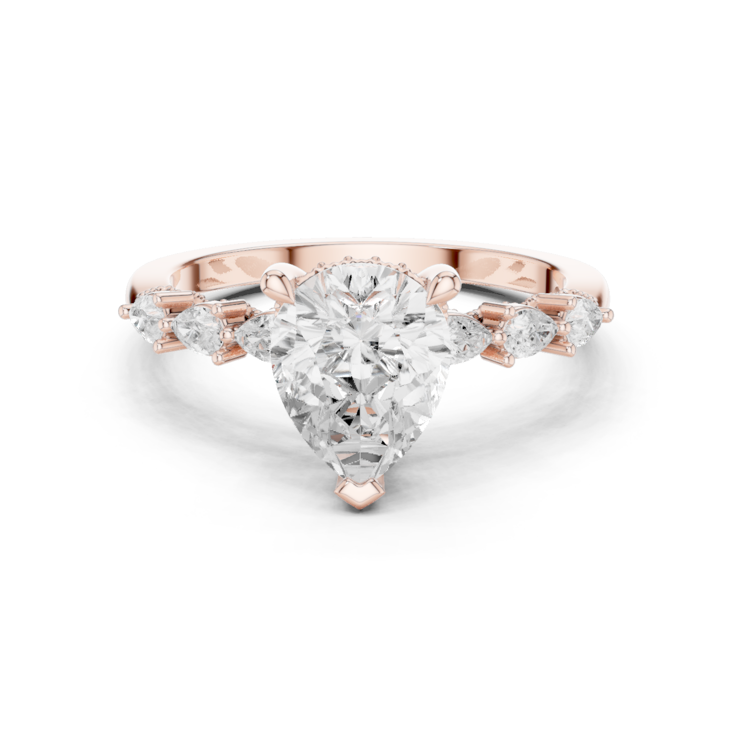 Gold Ring, Pear center stone, Rose Gold