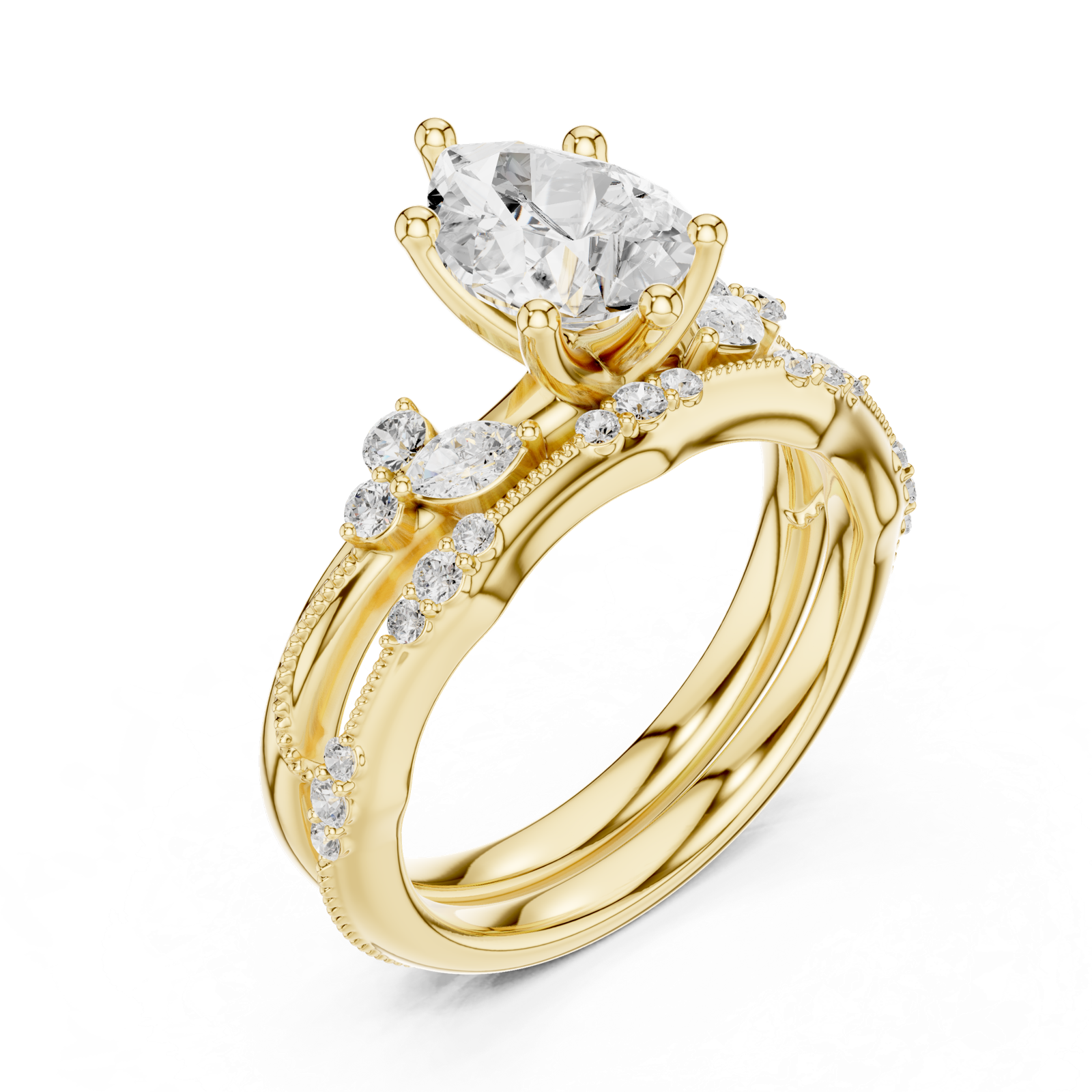 Gold Ring DDLR-299, Pear center stone, Yellow Gold, view 2