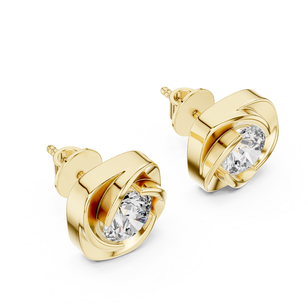 14K Solid Gold Lab Diamond Stud Earrings, Yellow Gold, view 2