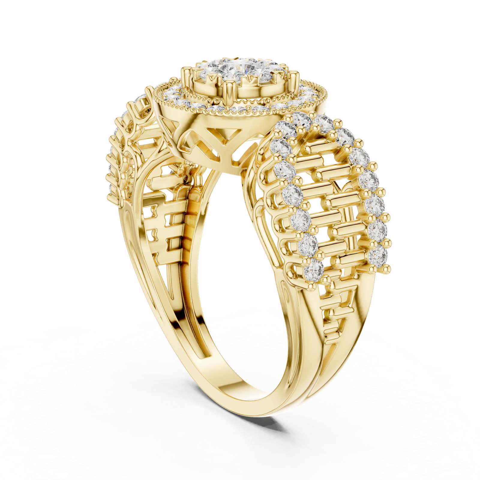 14K Solid Gold Lab Diamond Halo Ring, Yellow Gold, view 1