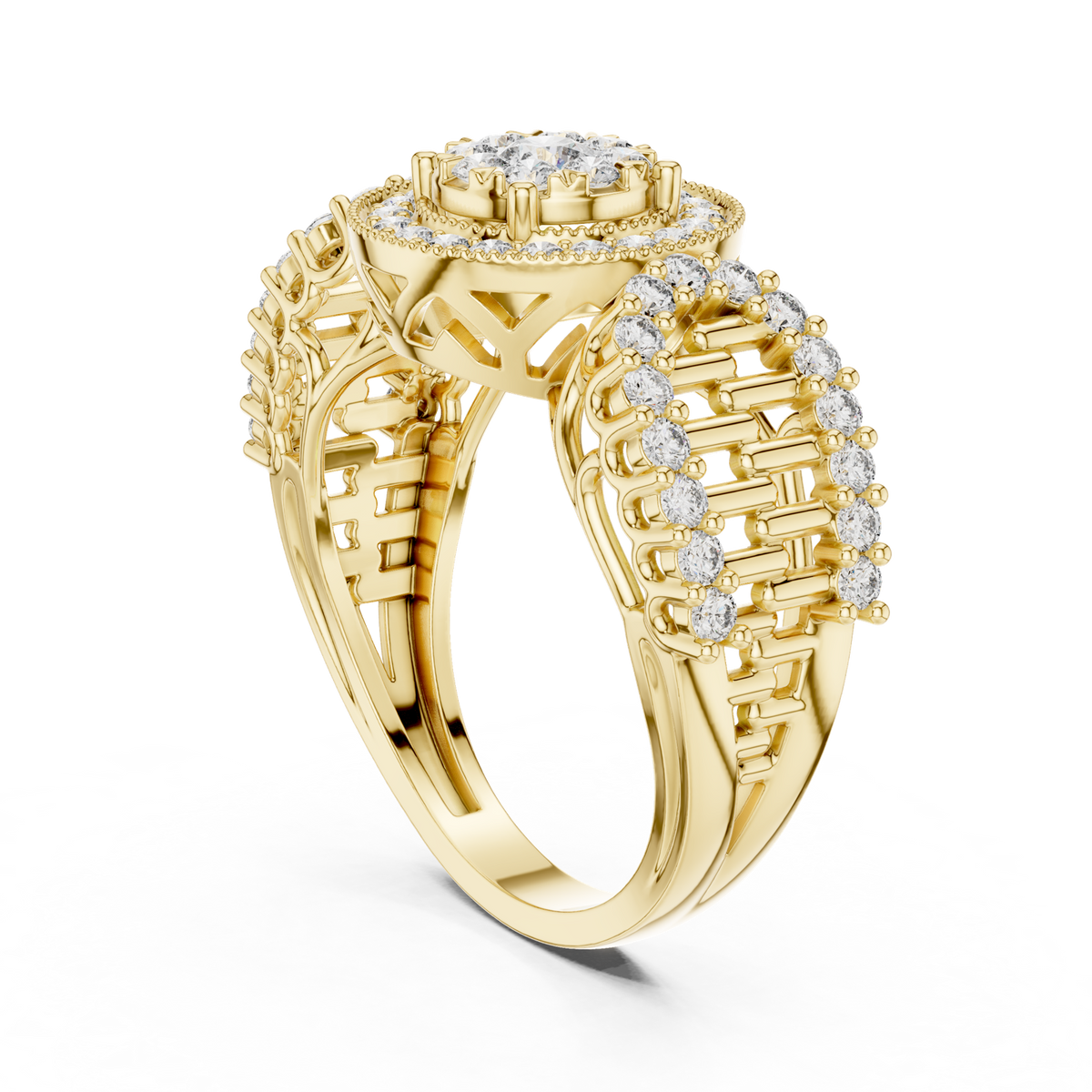 14K Solid Gold Lab Diamond Halo Ring, Yellow Gold, view 1