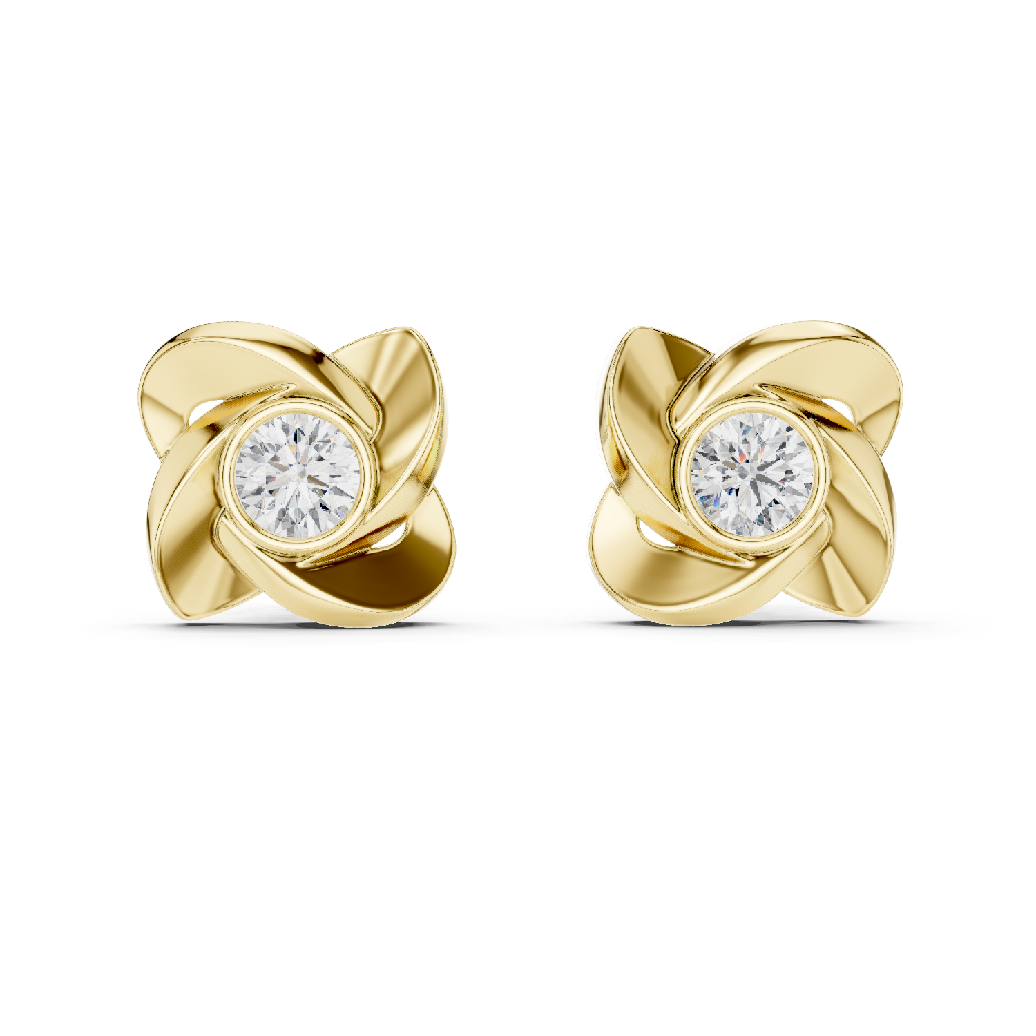 14K Solid Gold Lab Diamond Stud Earrings, Yellow Gold