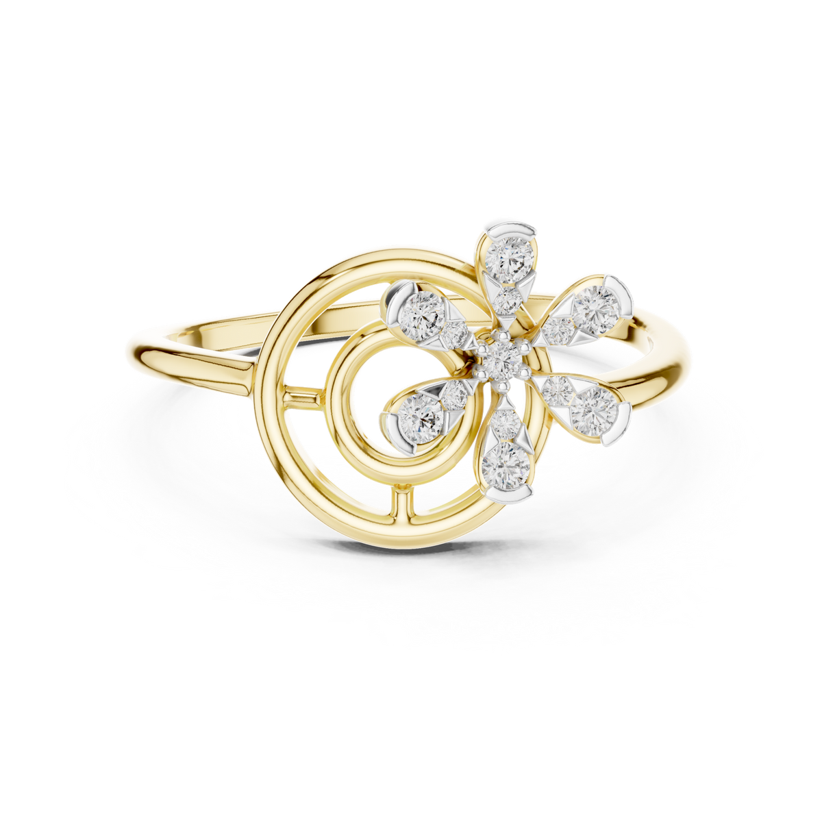 14K Solid Gold Lab Diamond Flower Cluster Ring, Yellow Gold