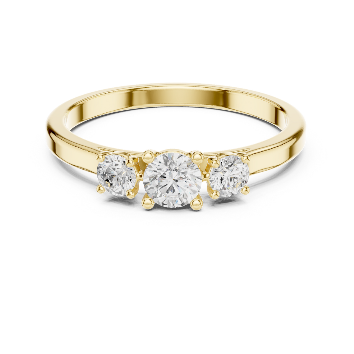 14K Solid Gold Lab Diamond Three-Stone Ring, Yellow Gold