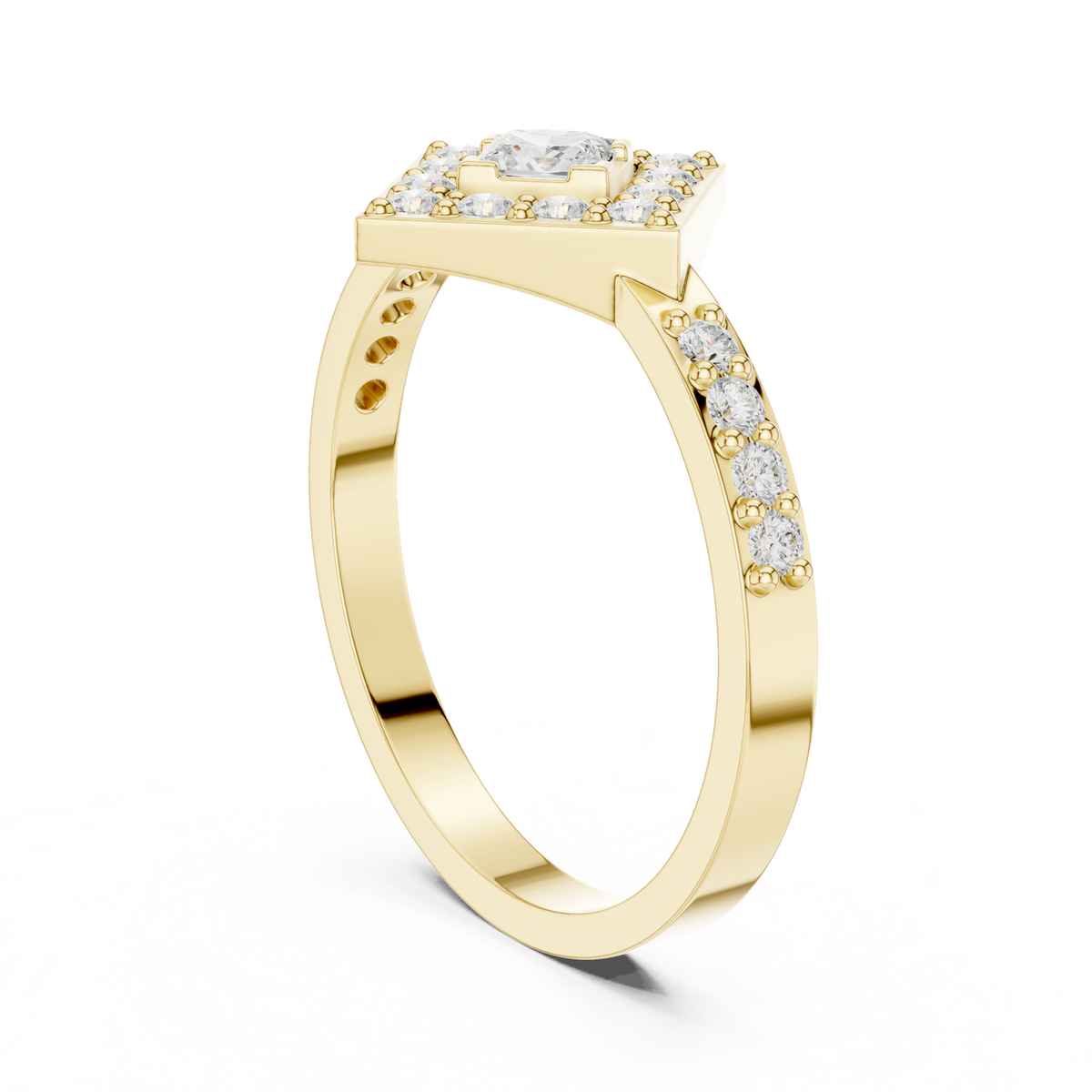 14K Solid Gold Lab Diamond Halo Ring, Yellow Gold, view 1