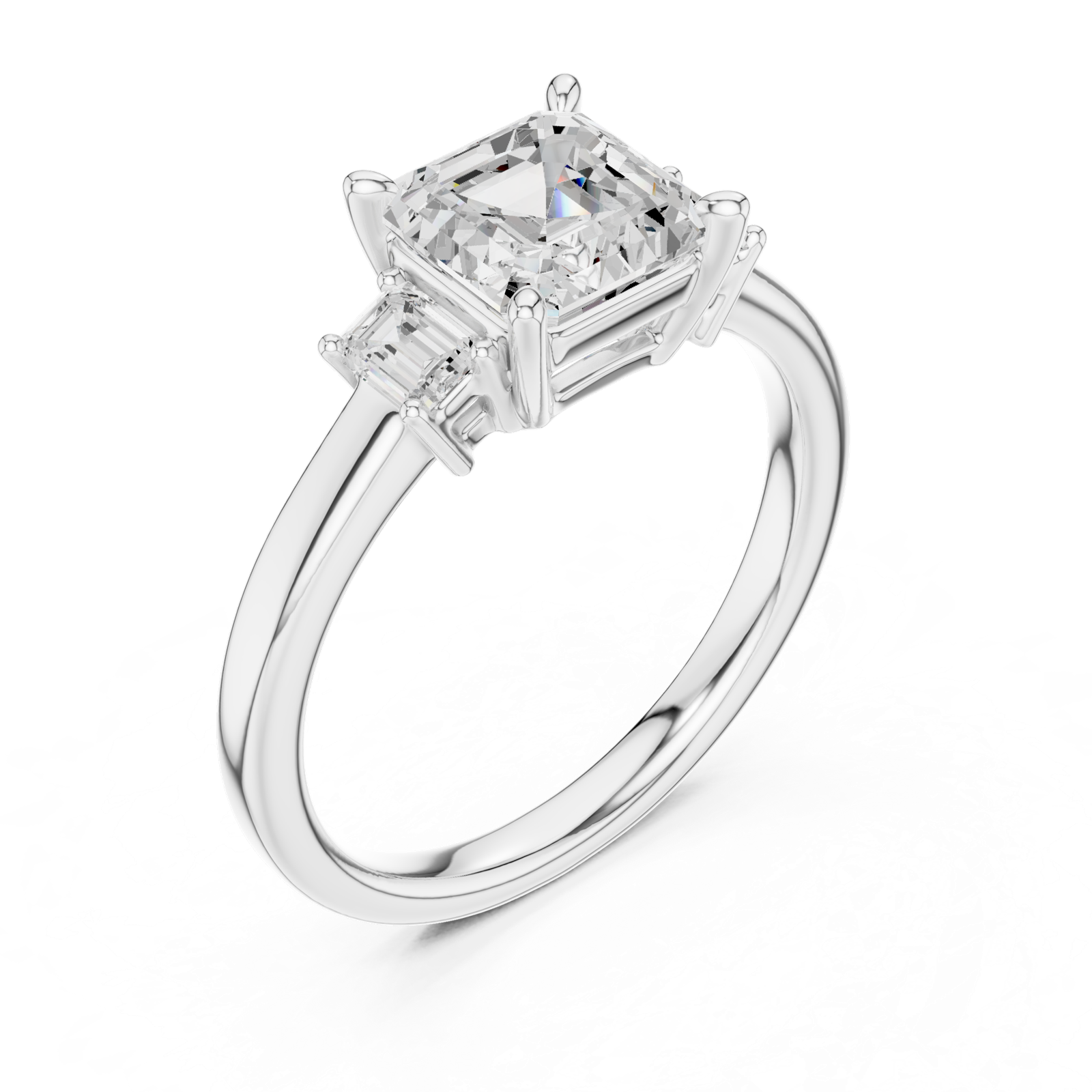 Gold Ring DDLR-038, Asscher center stone, White Gold, view 2