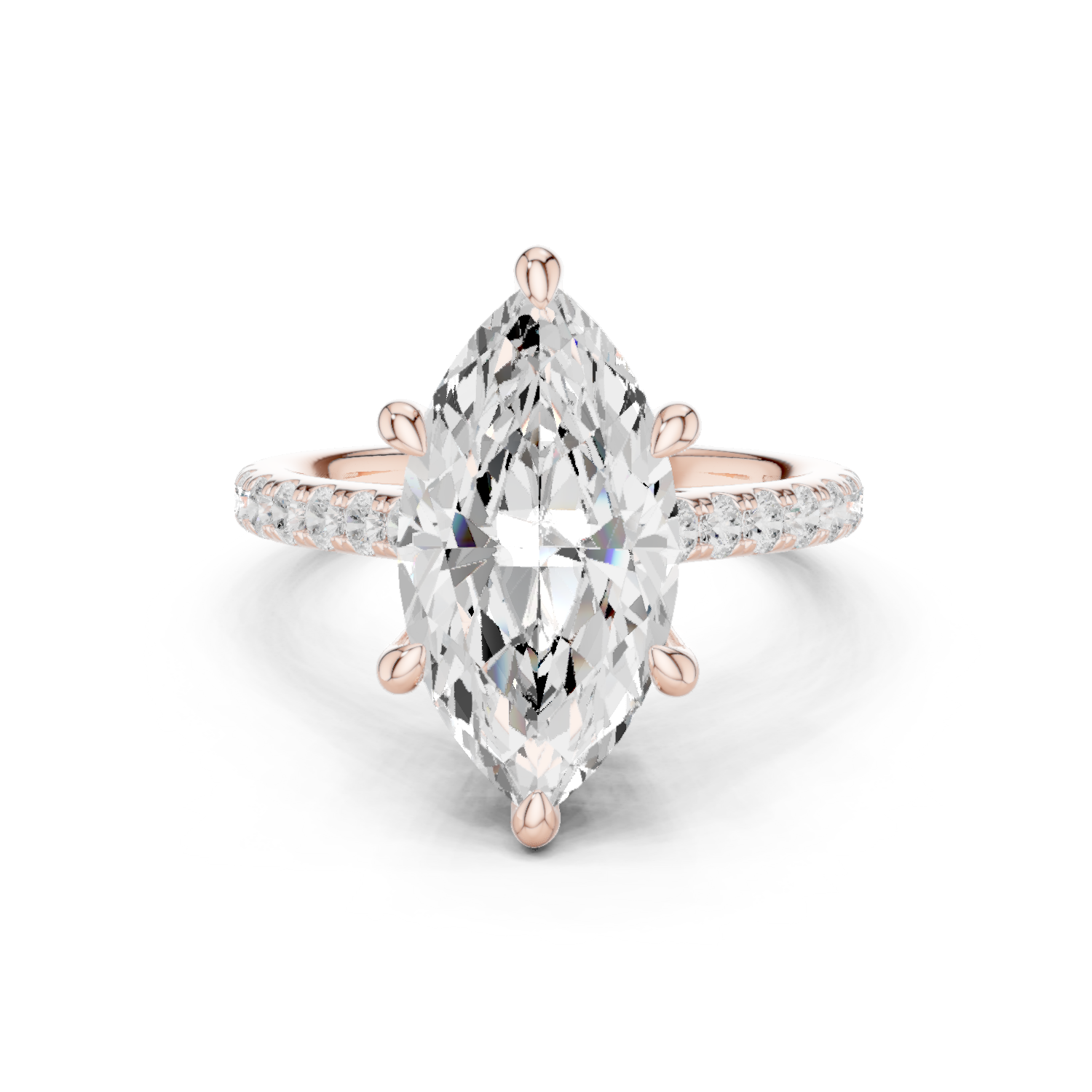 Gold Ring DDLR-250, Marquise center stone, Rose Gold