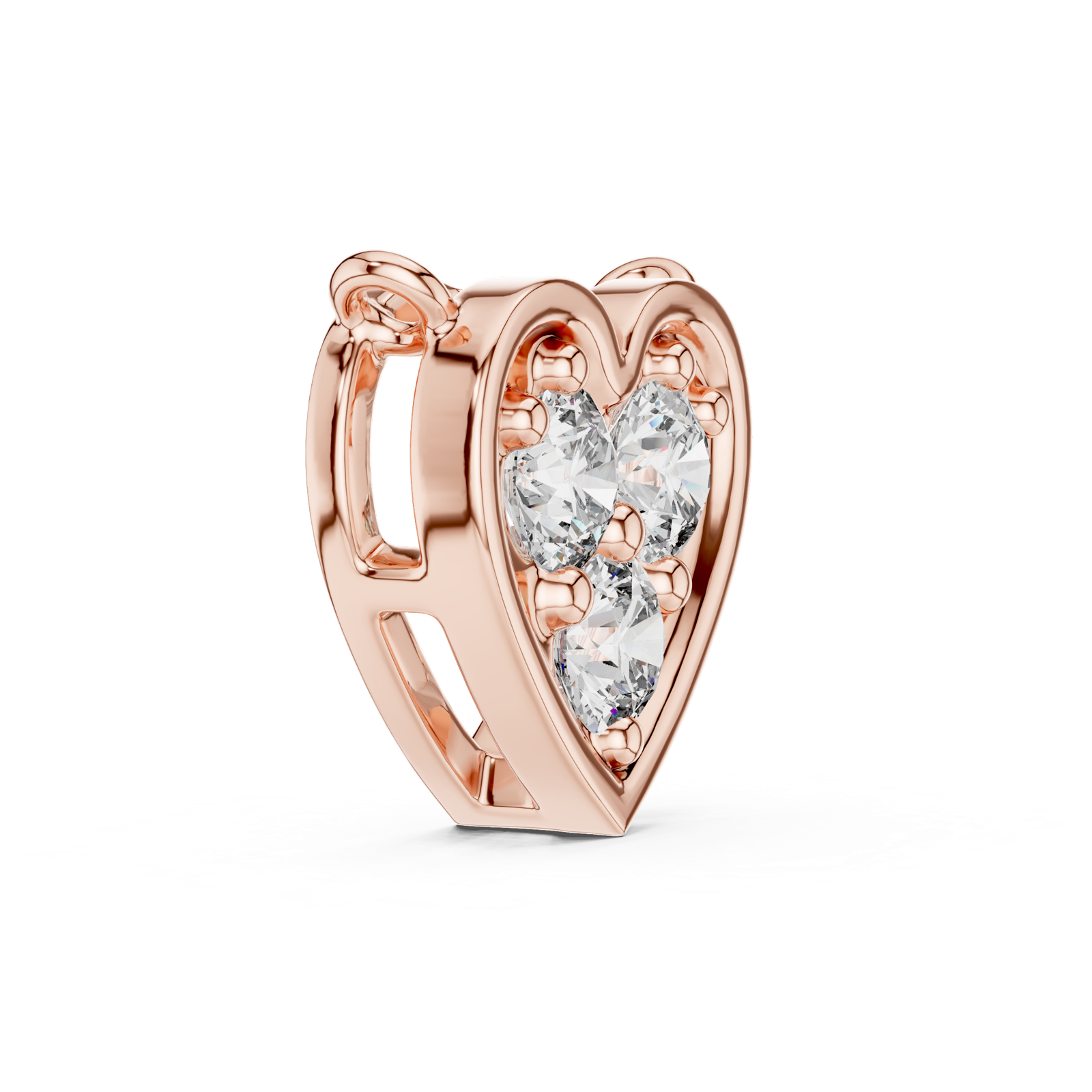 14K Solid Gold Lab Diamond Heart Pendant Necklace, Rose Gold, view 3