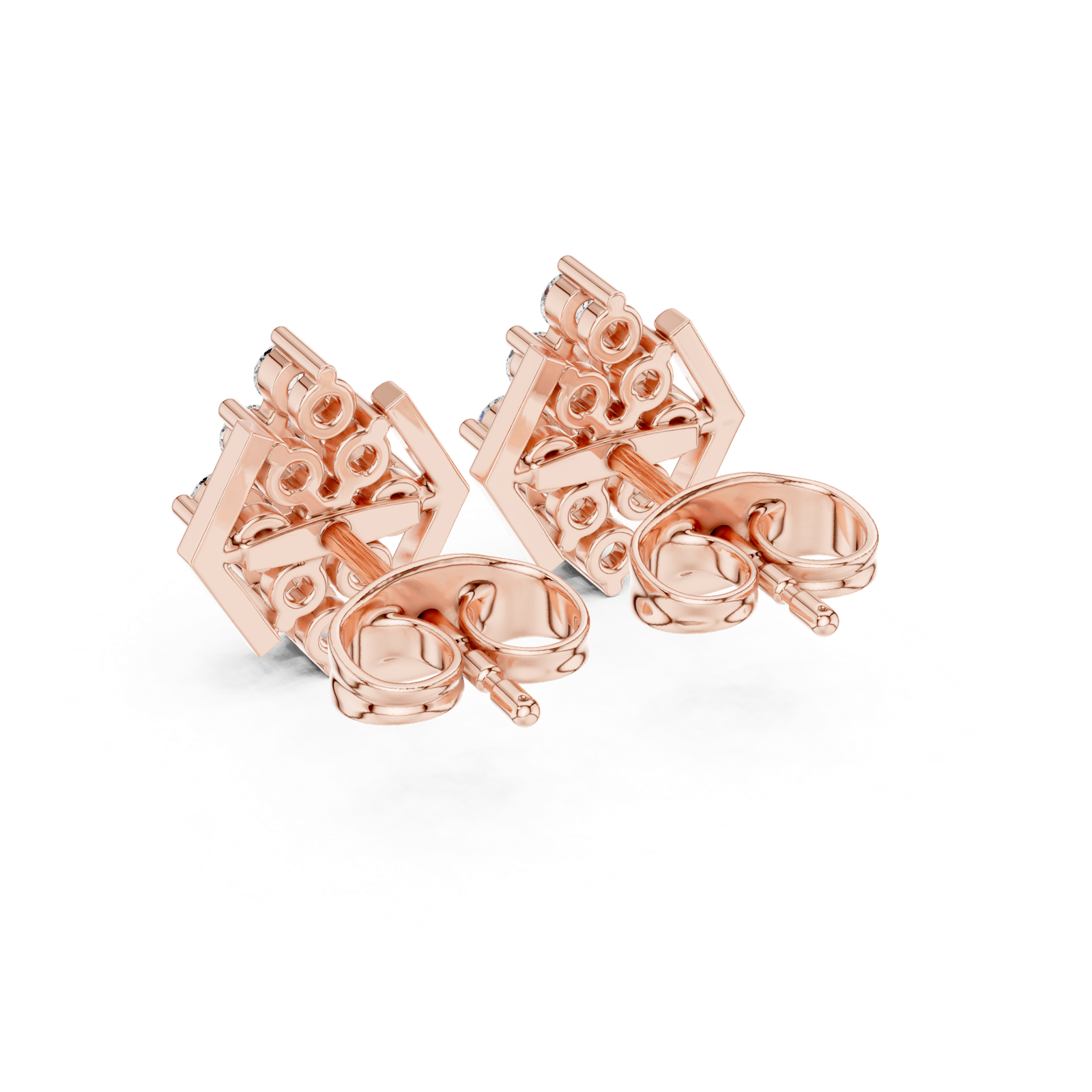 14K Solid Gold Lab Diamond Cluster Earrings, Rose Gold, view 3
