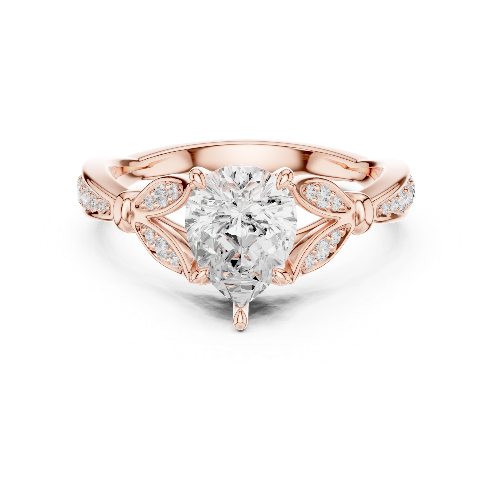 Gold Ring DDLR-257, Pear center stone, Rose Gold, view 4