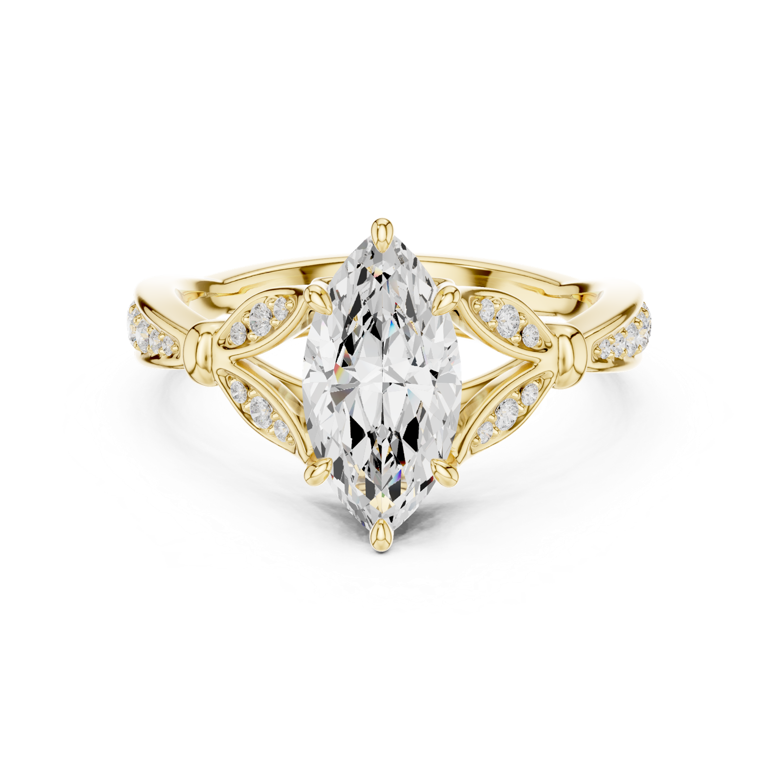 Gold Ring DDLR-257, Marquise center stone, Yellow Gold, view 4