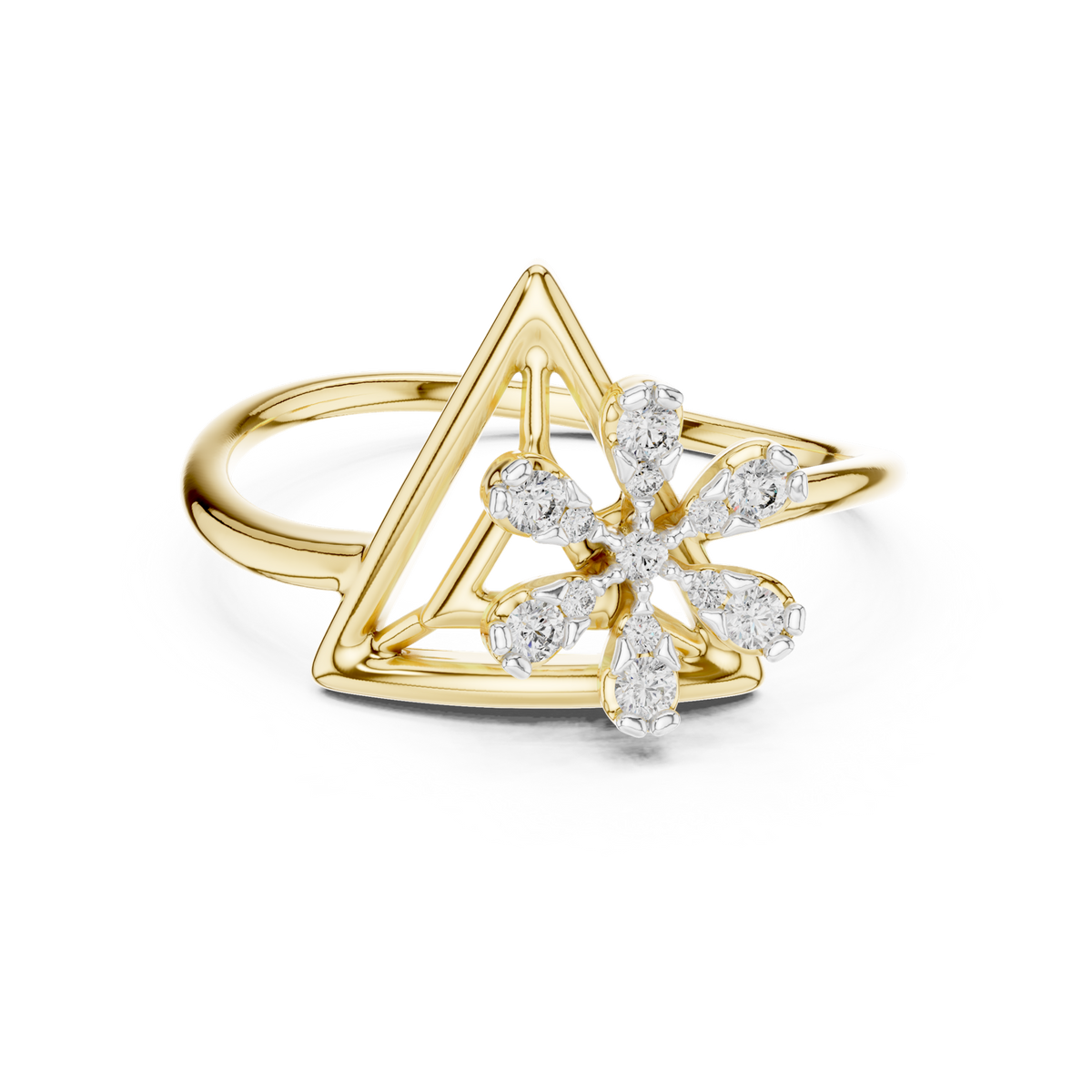 14K Solid Gold Lab Diamond Flower Cluster Ring, Yellow Gold