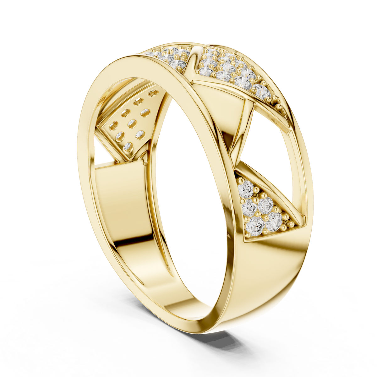 14K Solid Gold Lab Diamond Crossover Ring, Yellow Gold, view 1
