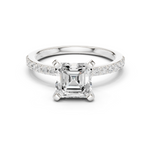 Gold Ring DDLR-040, Asscher center stone, White Gold