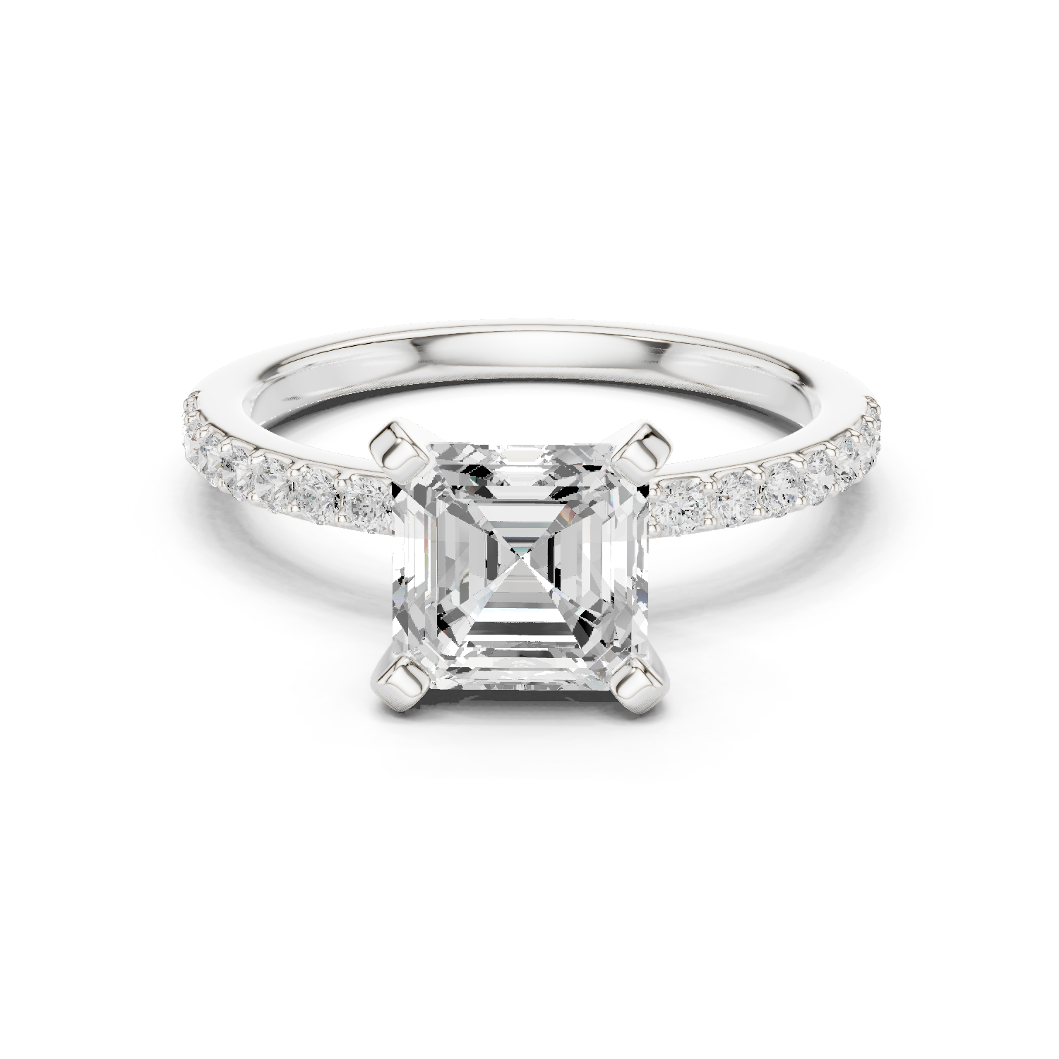 Gold Ring DDLR-040, Asscher center stone, White Gold