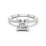 Gold Ring DDLR-040, Asscher center stone, White Gold