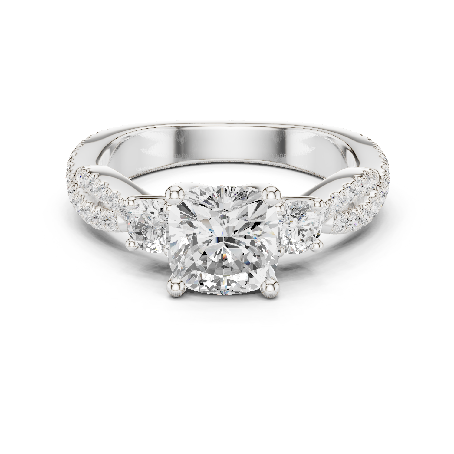Gold Ring, Cushion center stone, White Gold