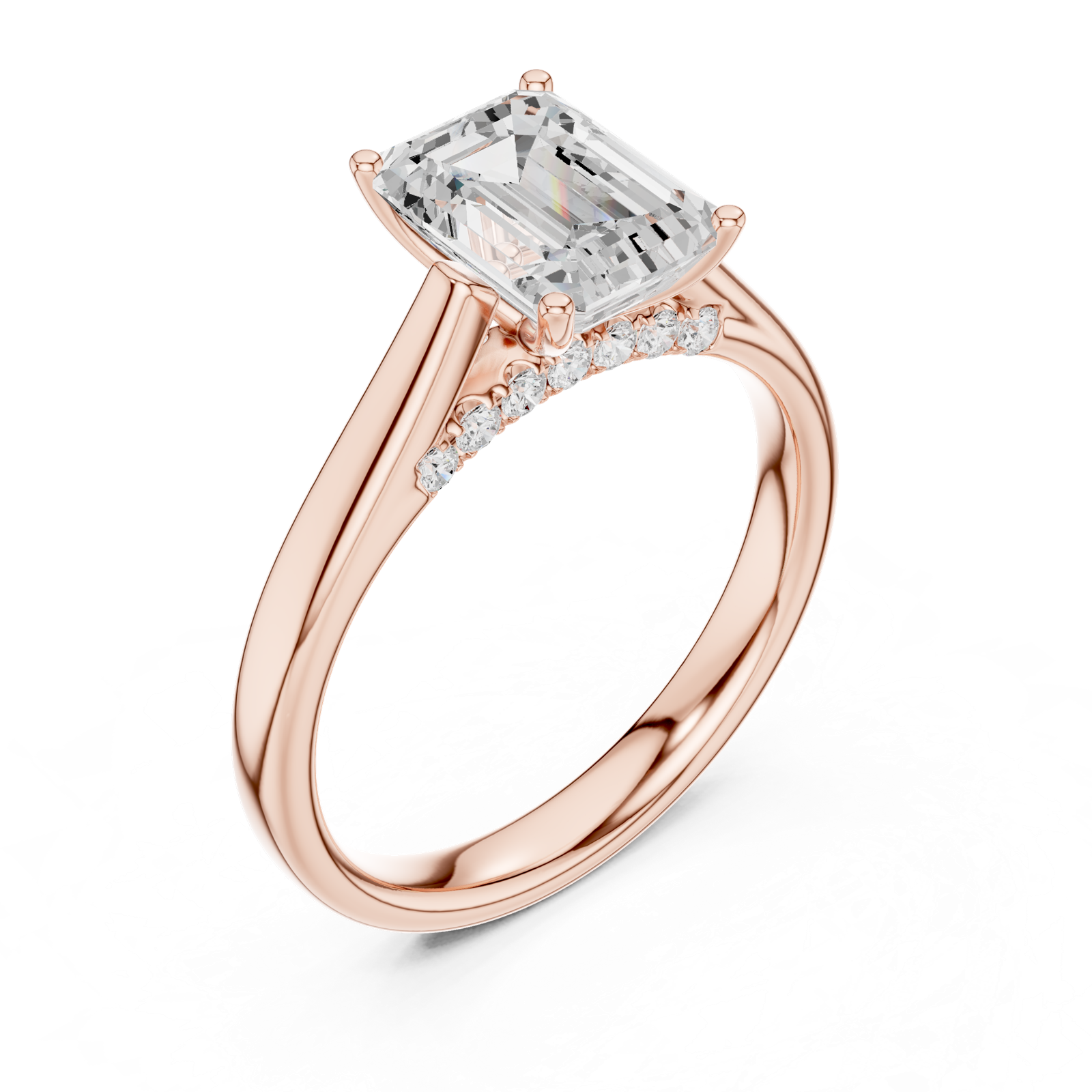 Gold Jewelry, Emerald center stone, Rose Gold, view 2
